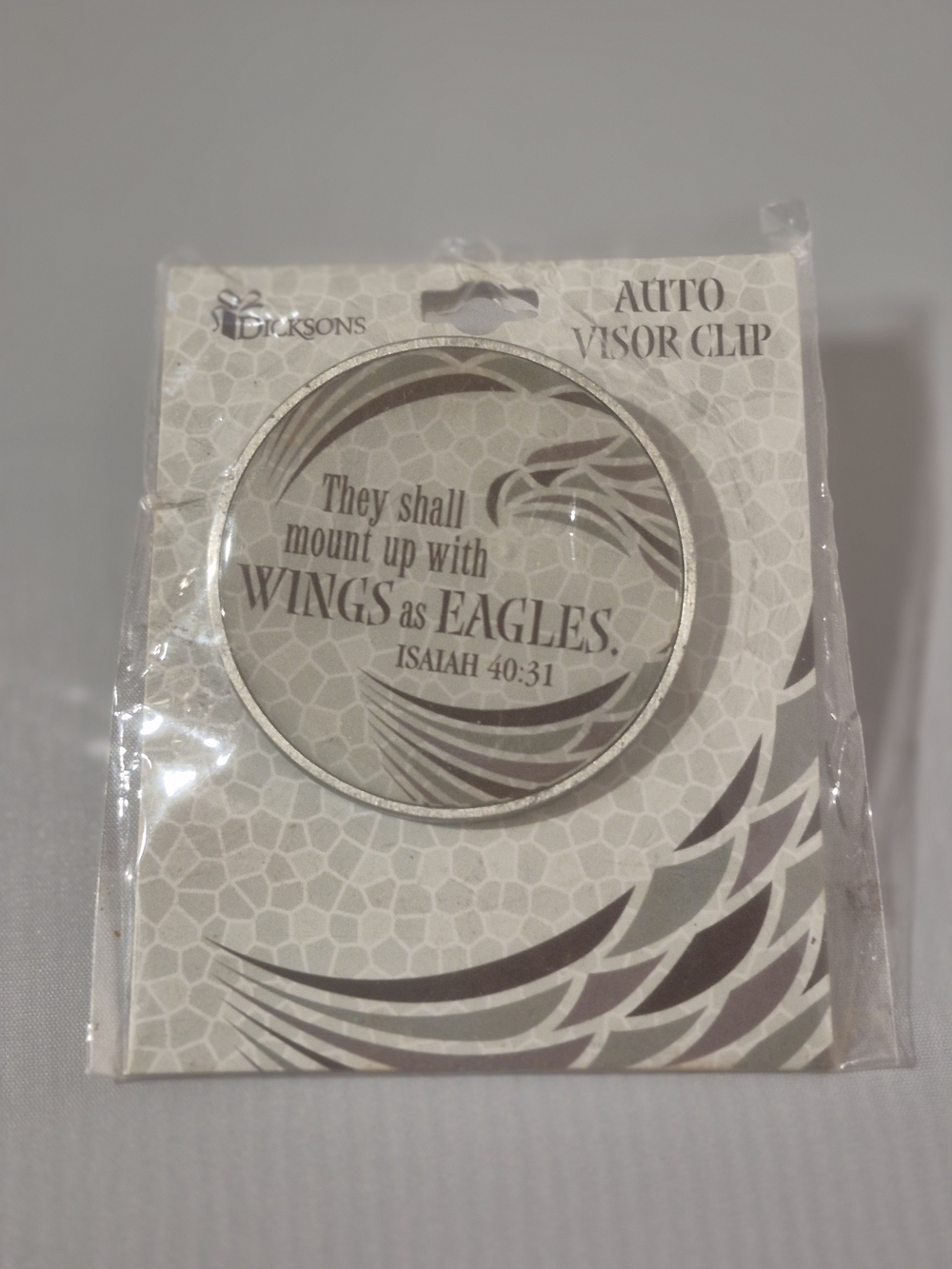 Auto Visor Clip with Isaiah 40:31 Quote - Neutral Tones Brand New